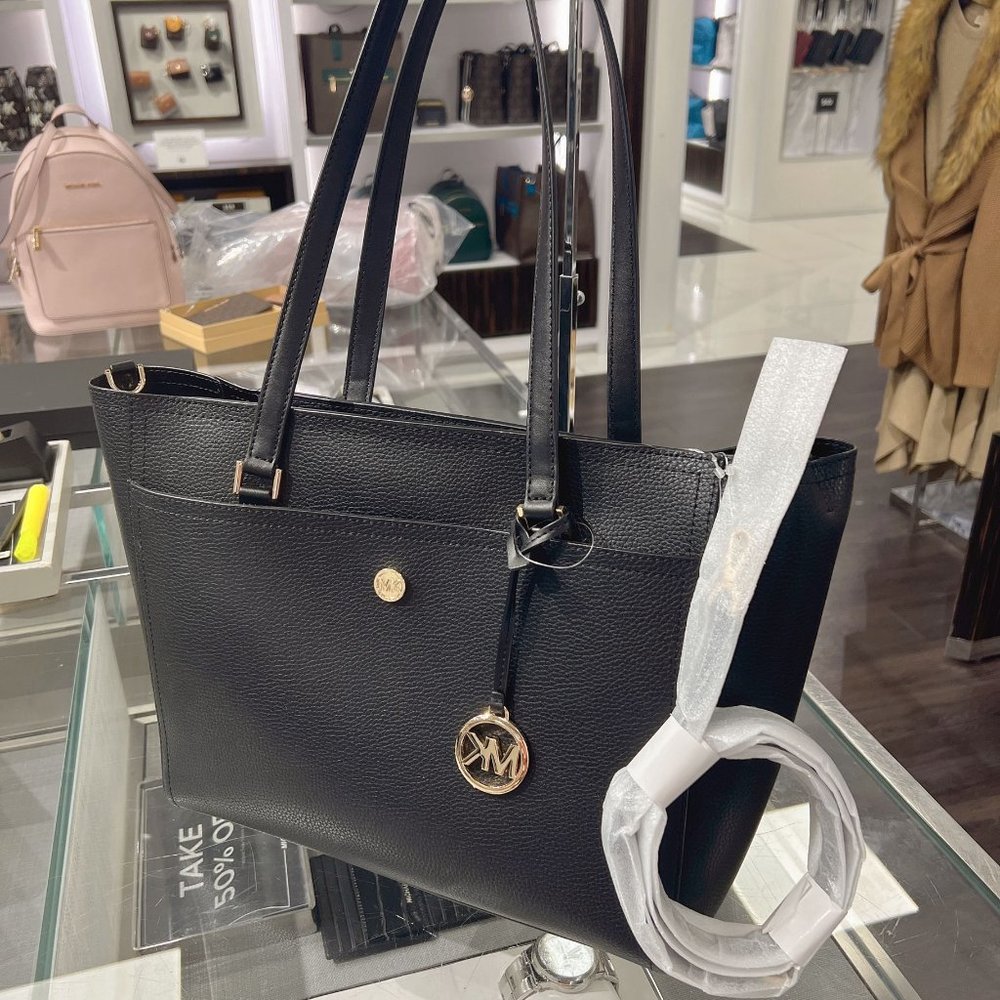 Michael Kors Maisie Large Pebbled Leather 3-in-1 Tote Bag Black Multi Gold - Picture 4 of 7